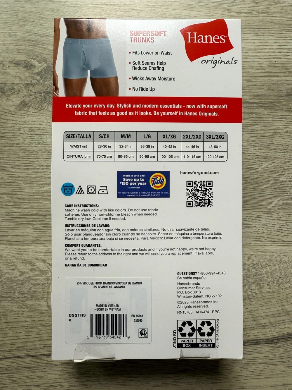 Hanes Boxer Briefs Underwear SuperSoft Viscose Bamboo 3-Pack Men's Trunks XL